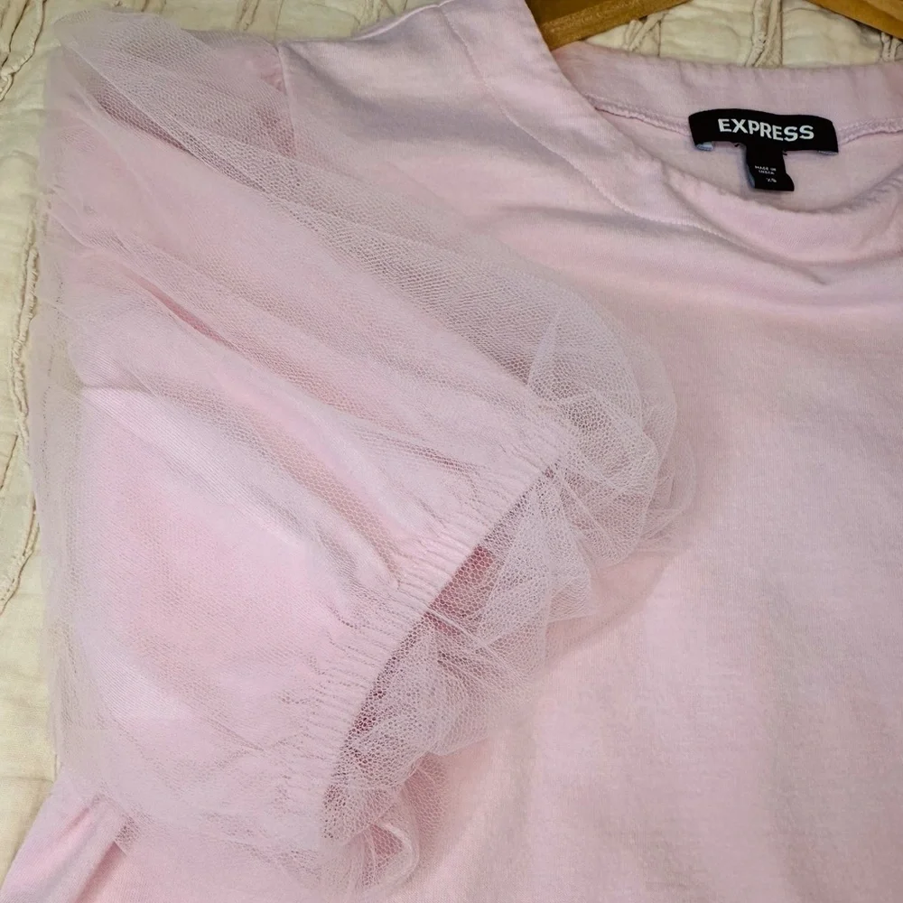 Express Light Pink Tulle Sleeve Top - Picture 3 of 5
